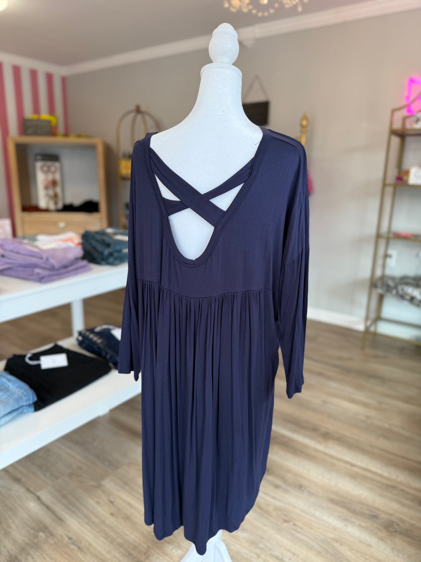 Navy Cross Back Dress PP020