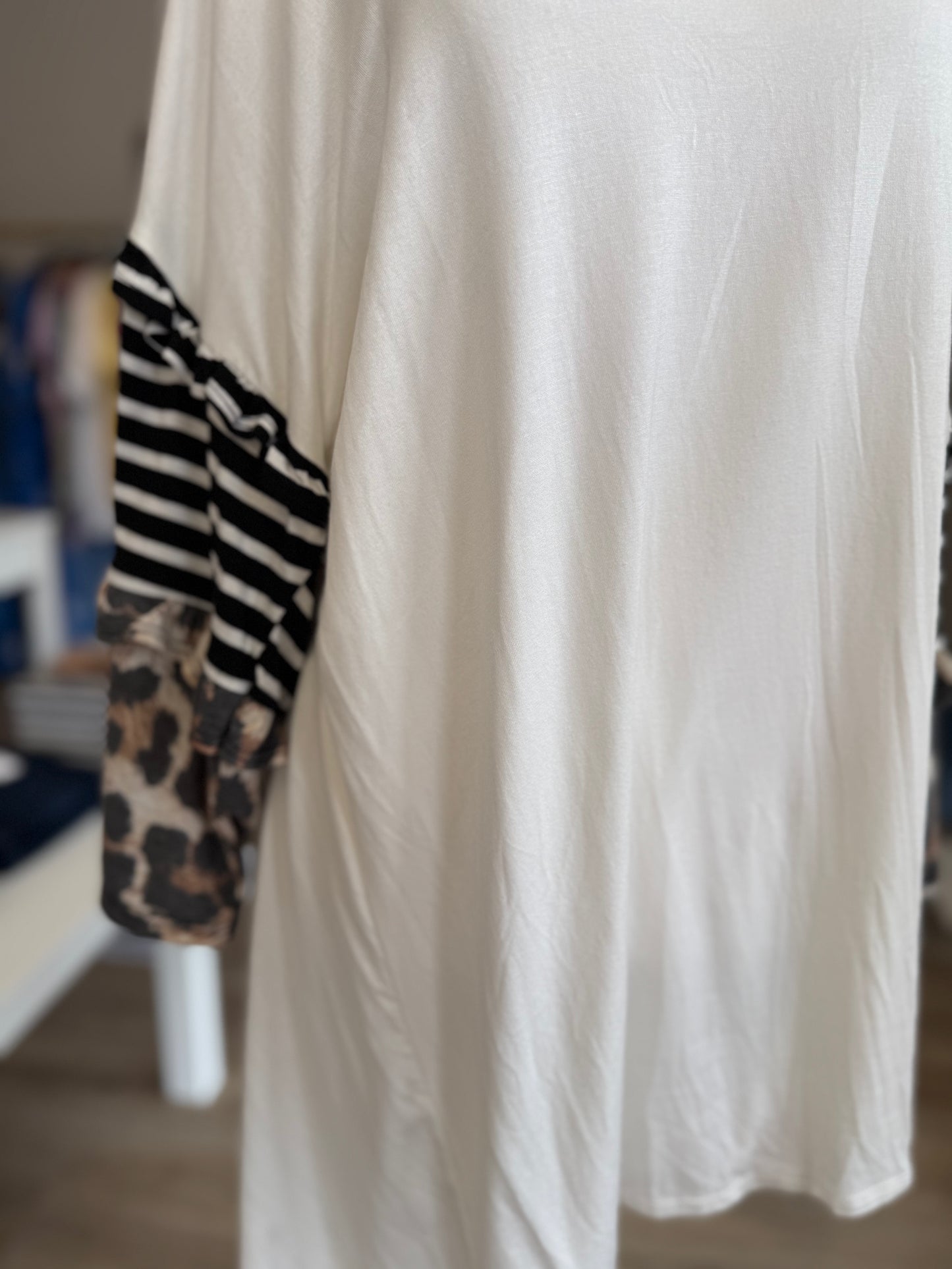 White Ruffle Cheetah Sleeve Blouse PP021