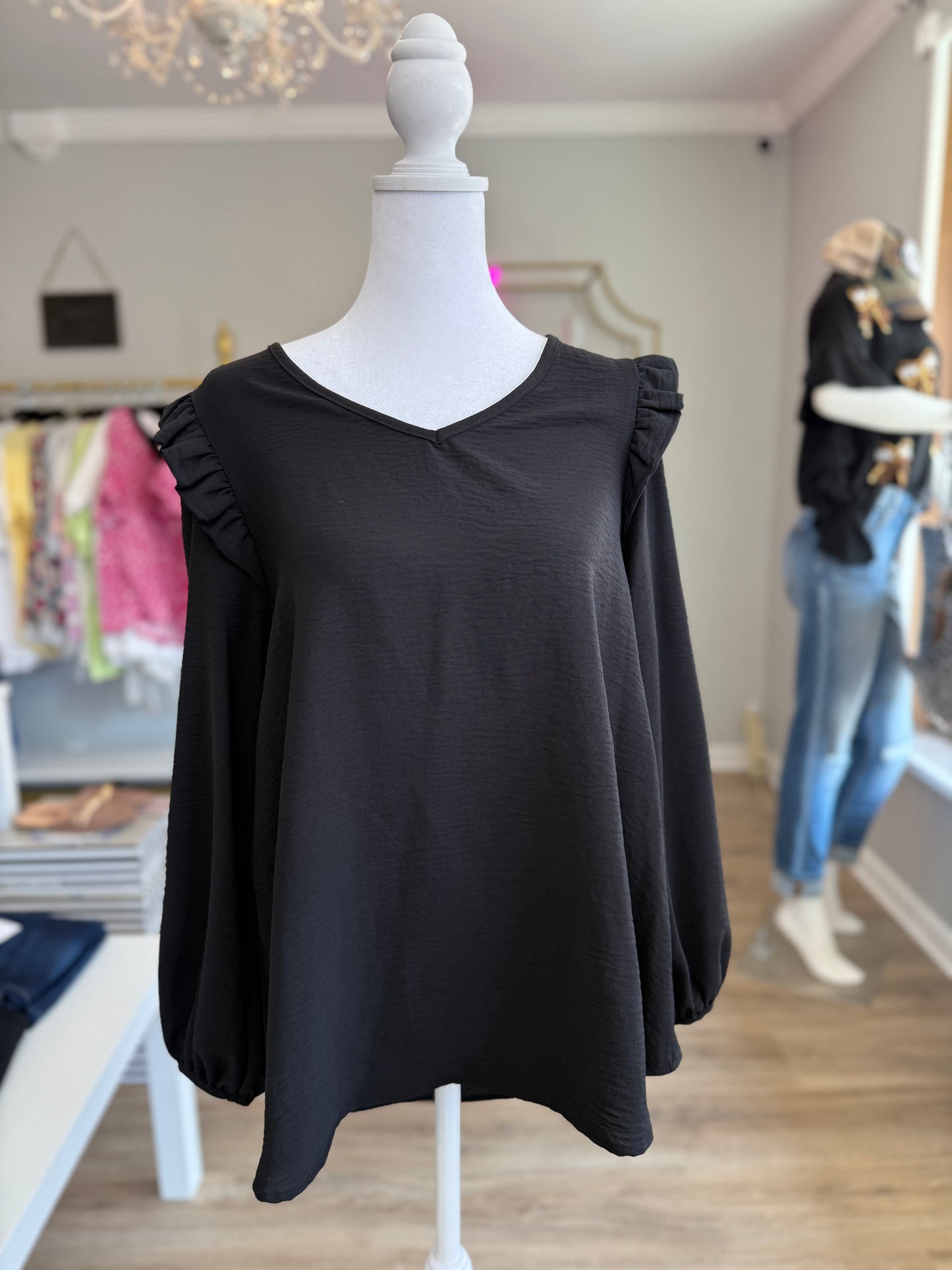 Black Ruffle Blouse PP012
