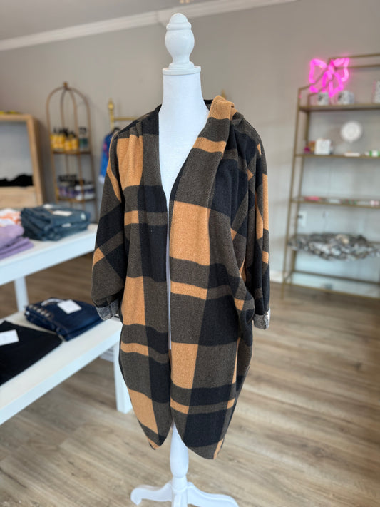 Plaid Tan & Black Cardigan PP019