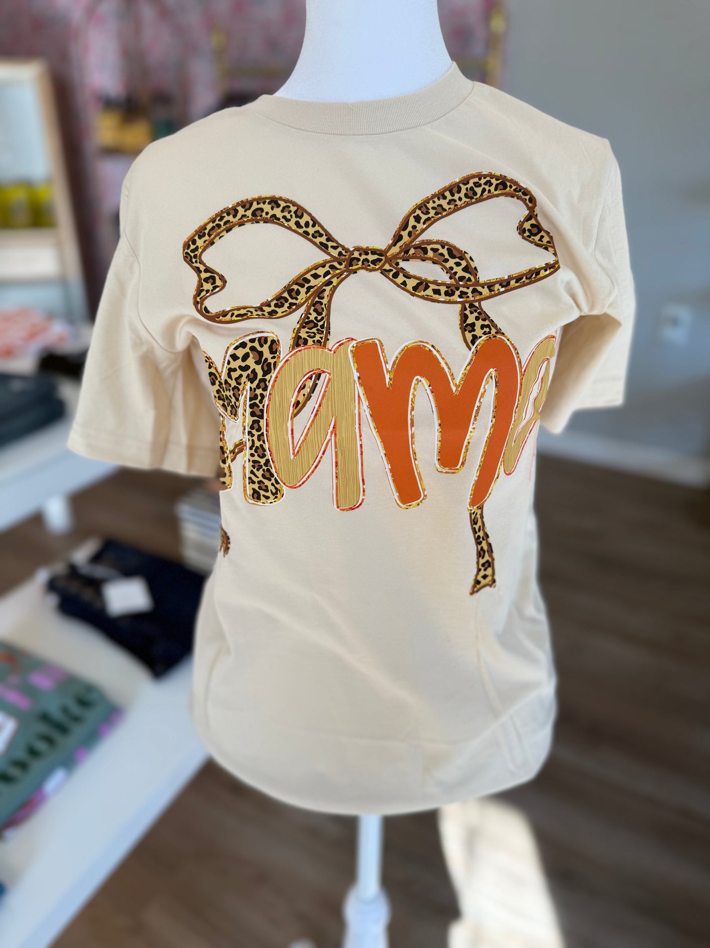 Mama Leopard Bow Graphic Tee PP043