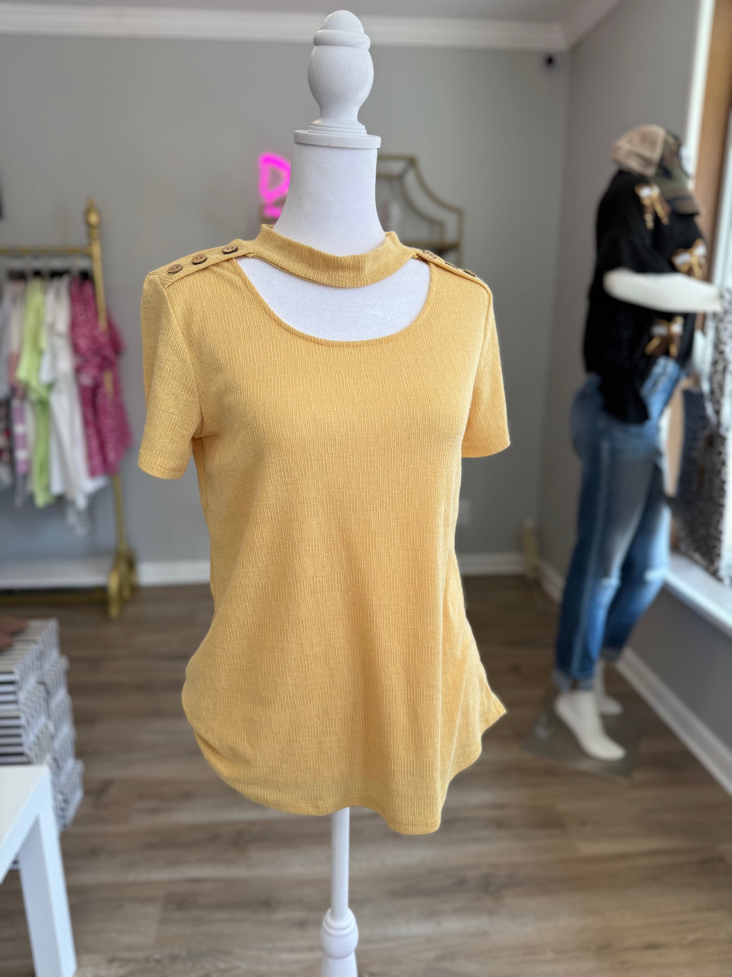 Mustard Button Blouse PP015