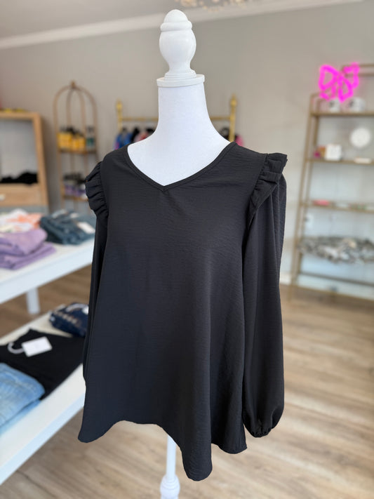 Black Ruffle Blouse PP012