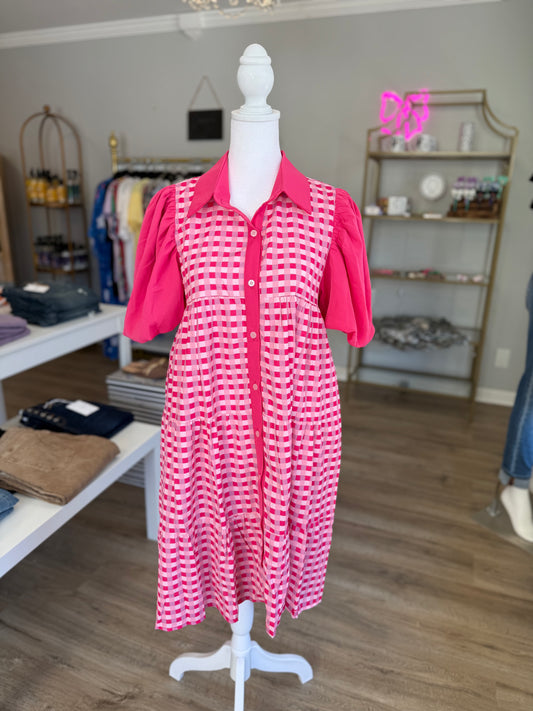 Gingham Pink Dress RR028