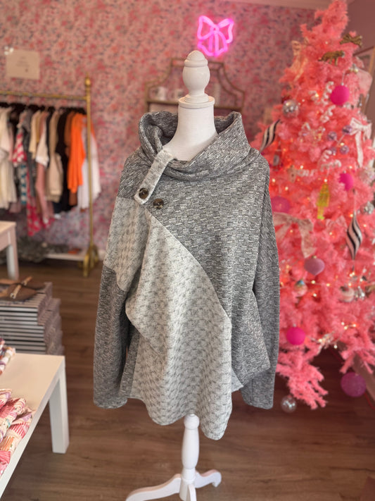 Gray Two-Colored Button Sweater PP083