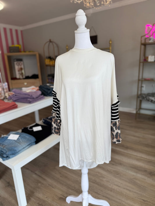 White Ruffle Cheetah Sleeve Blouse PP021