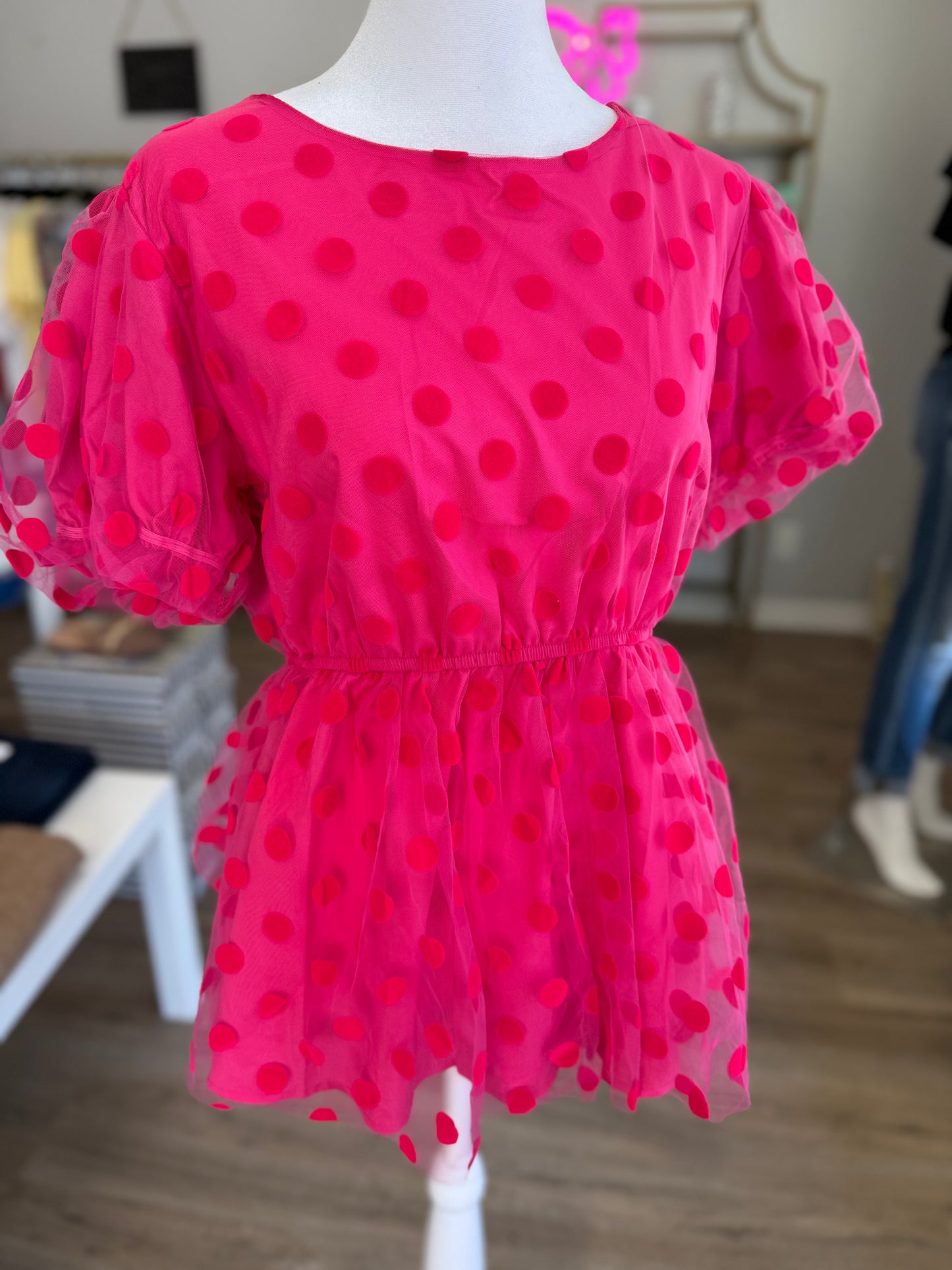 Polka Dot Pink Blouse RR029