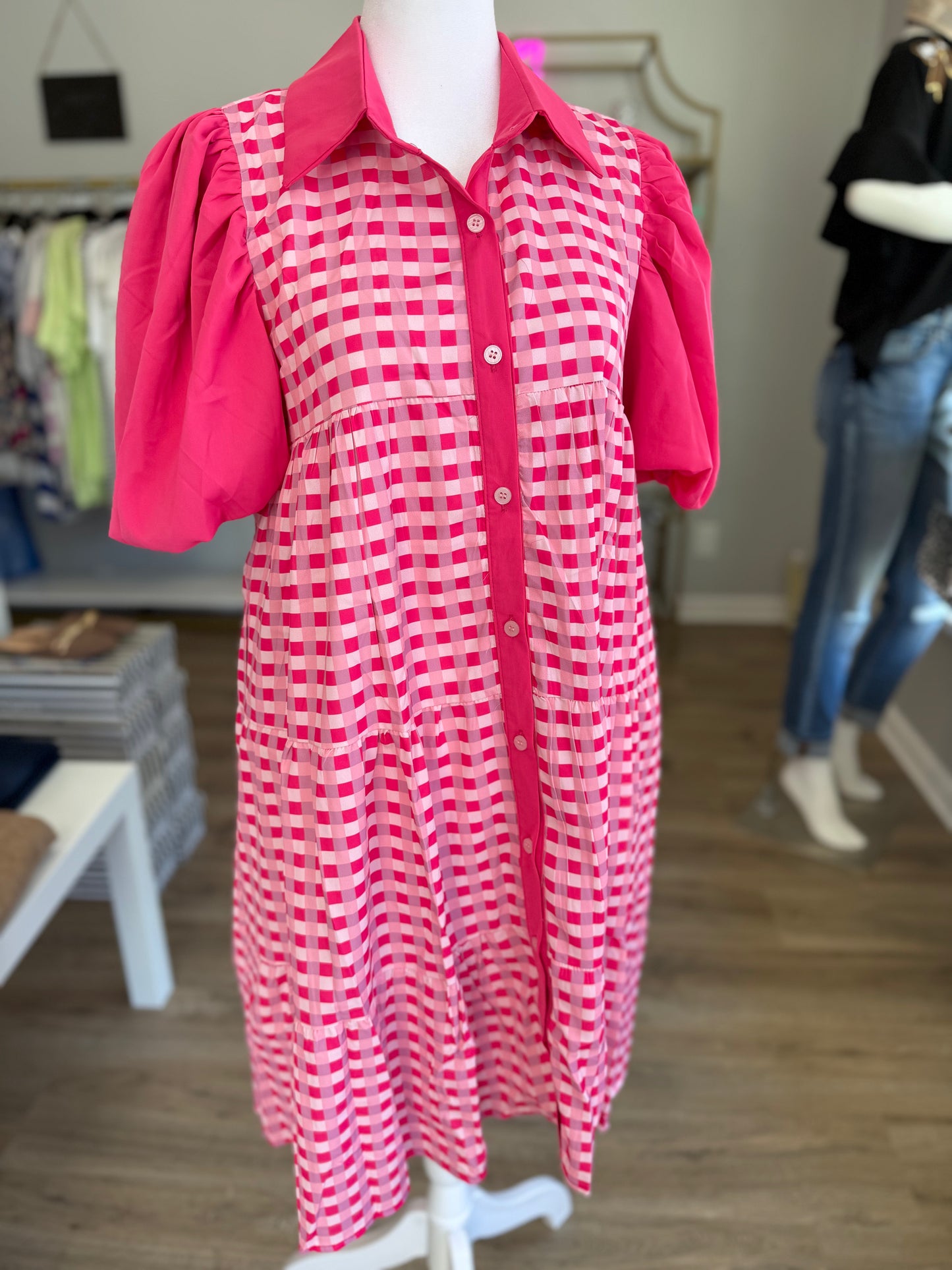 Gingham Pink Dress RR028