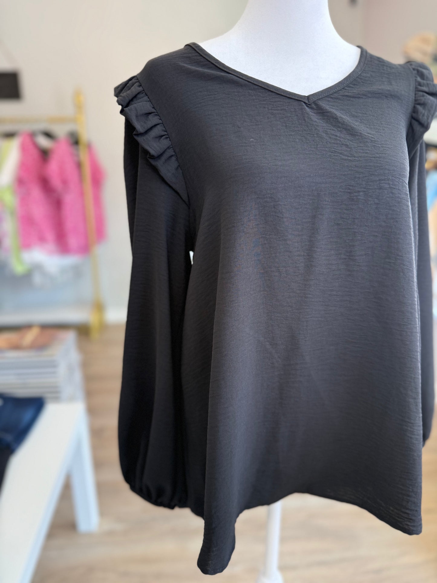 Black Ruffle Blouse PP012