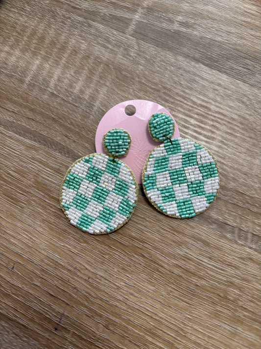 Check Teal & White Earrings PP055