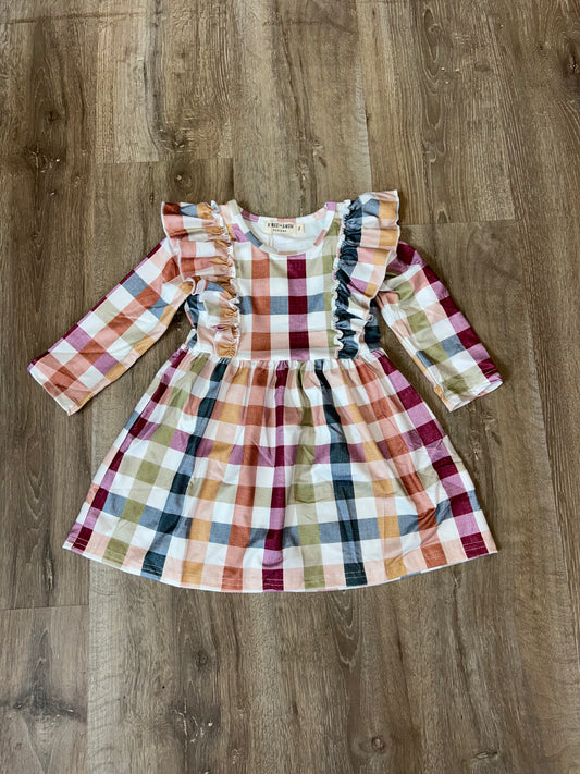 Fall Thanksgiving Plaid Long Sleeve Girl’s Dress PP075