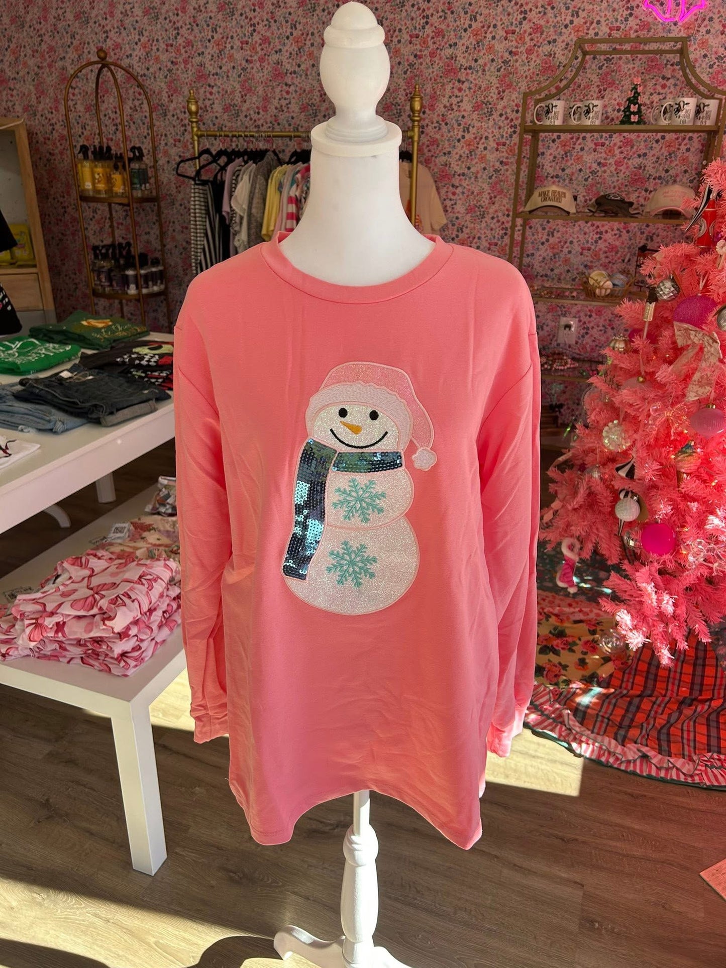 Glitter Snowman on Pink Sweatshirt PP115