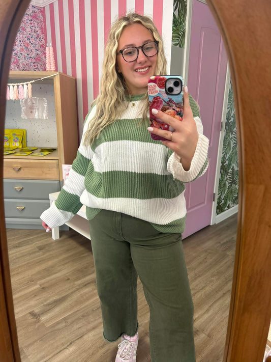 Crew-Neck Long Sleeve Color Striped Sweater PP118