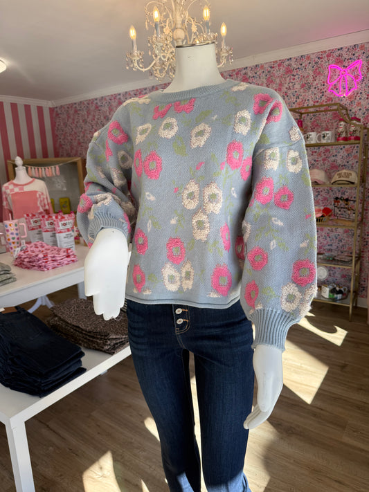 Oversized Floral Textured Printed Knit Sweater Top PP126