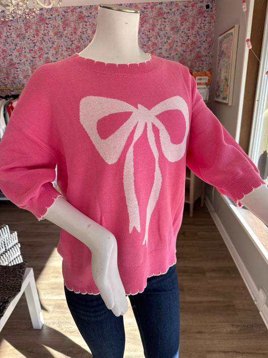 Spring Bow Contrast Stitch Trim Sweater PP123