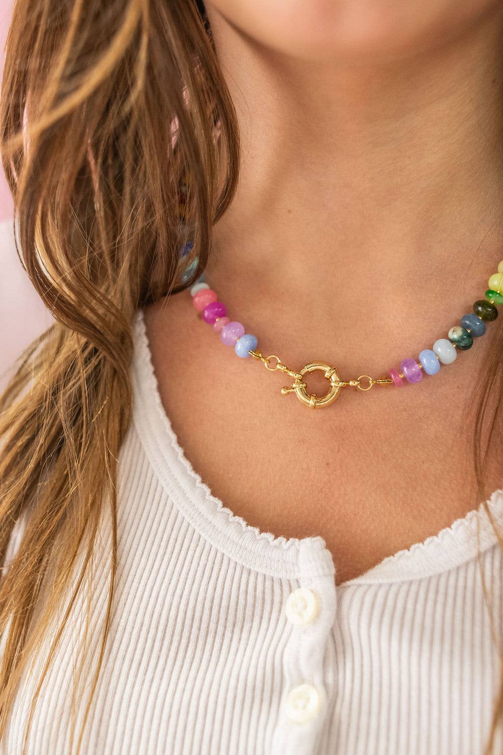 Color Theory - Rainbow Gemstone Bead Necklace PP167