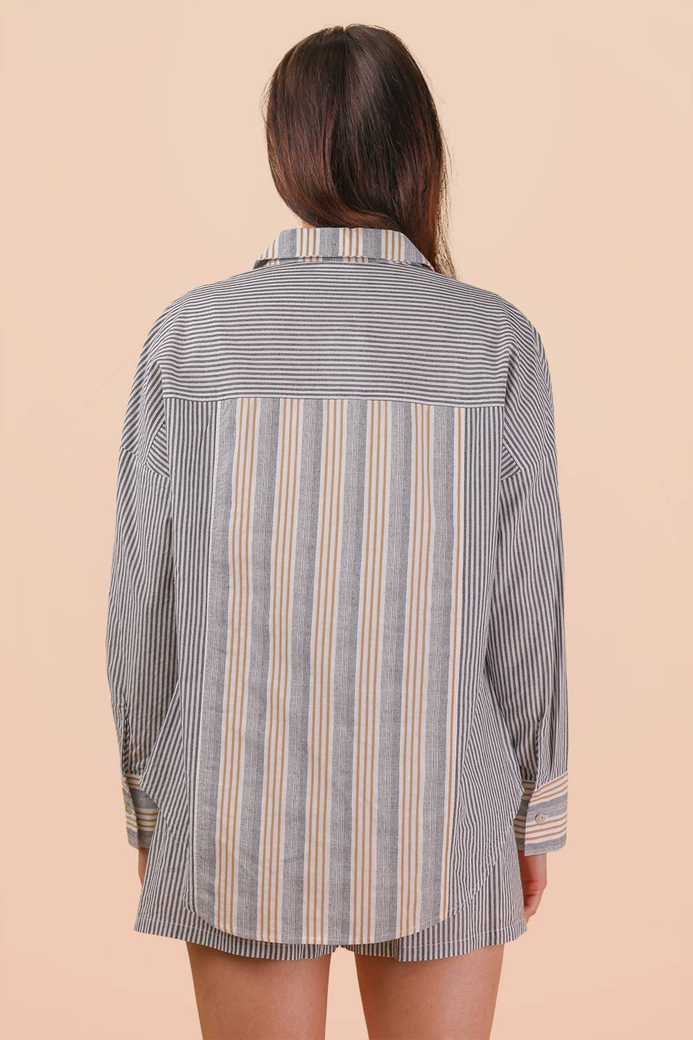 NT12497SET-Stripe Woven Shirt Top & Shorts Set