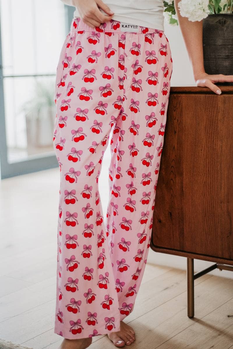 Cherry Bows All Over Women's Valentine's Boxer Pants PP122