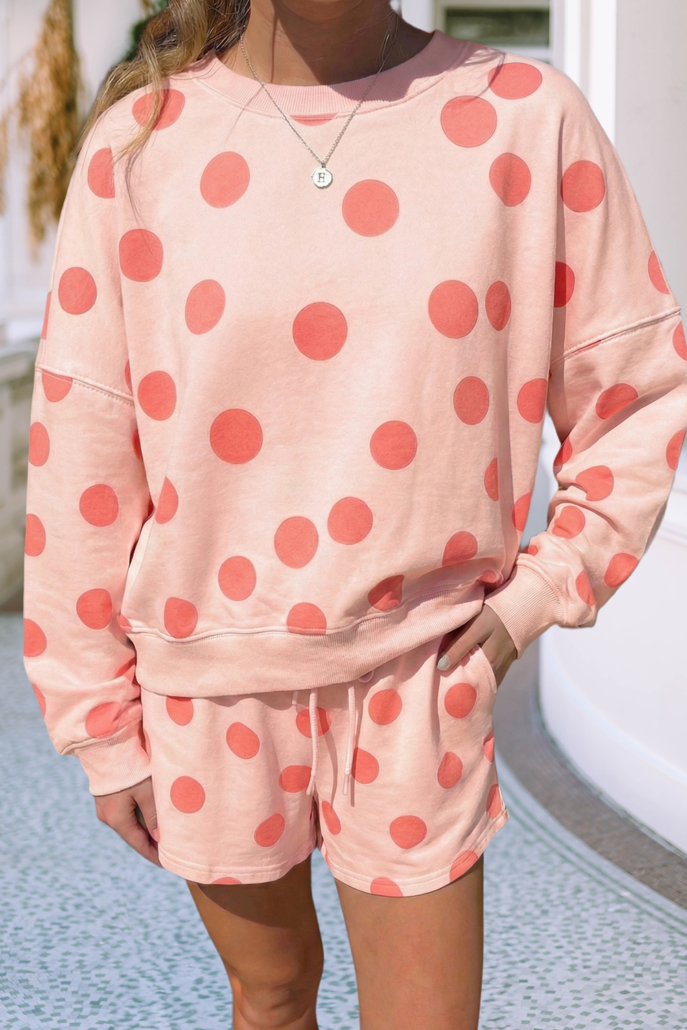 Spring Polka Dot Pullover Drawstring Short Set PP134