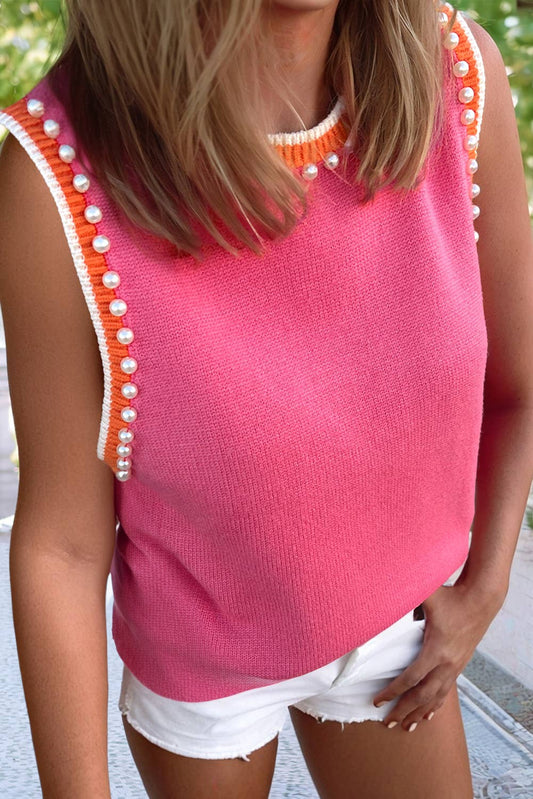 Solid Beaded Round Neck Wool-Woven Vest PP144