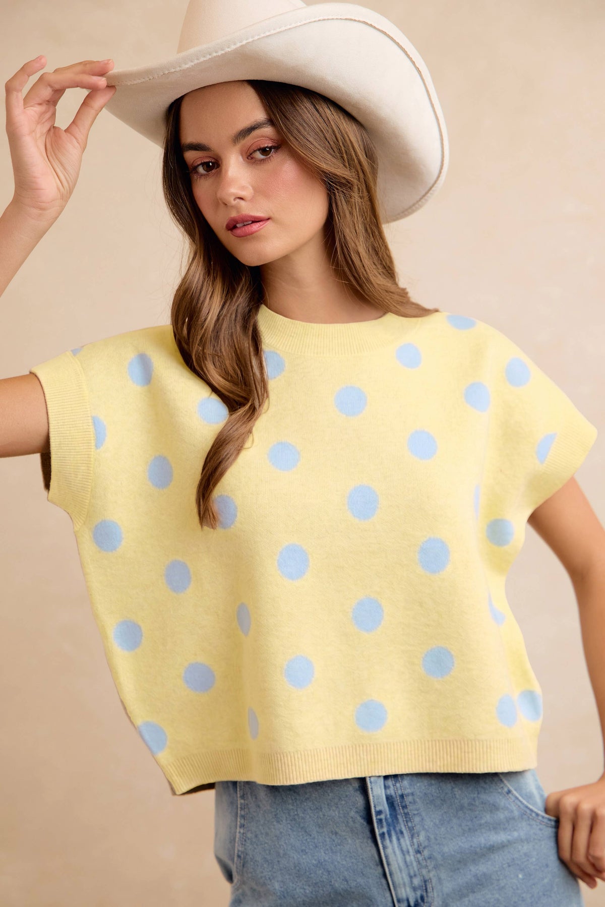 POLKA DOT KNIT SLEEVELESS TOP PP178