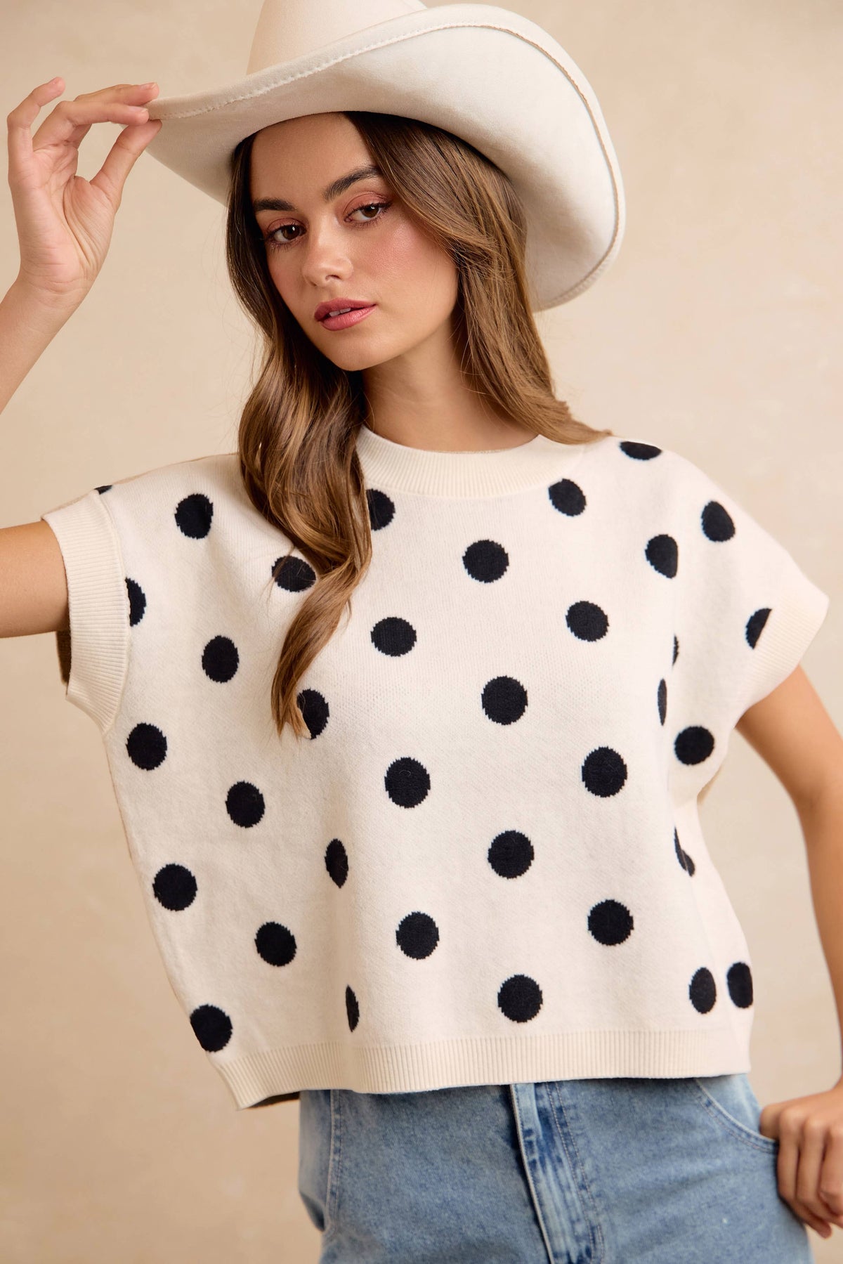 POLKA DOT KNIT SLEEVELESS TOP PP178