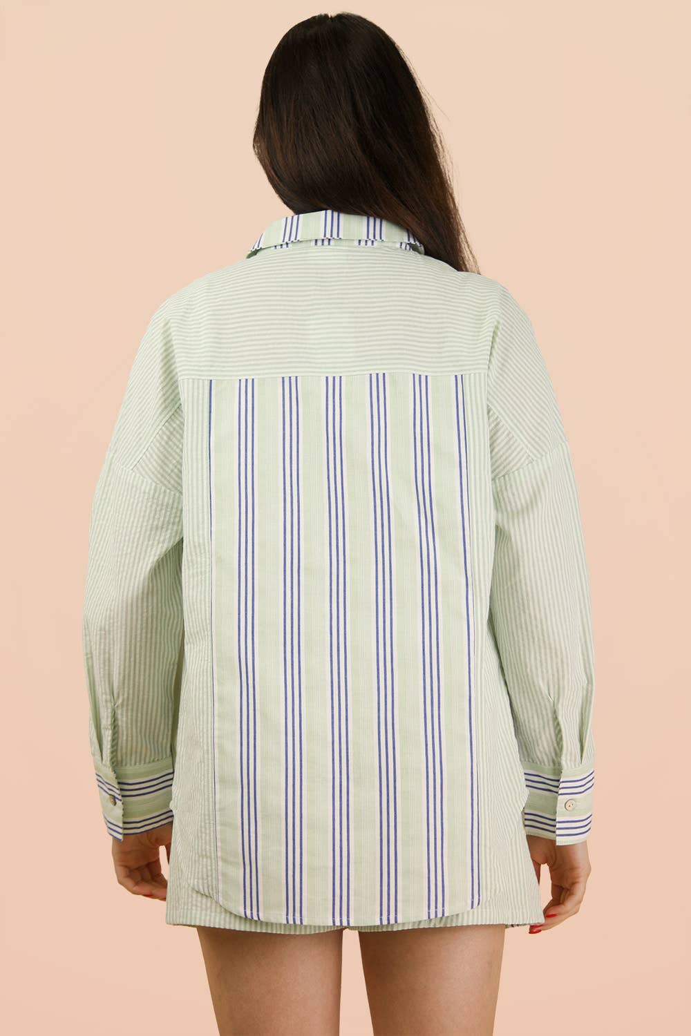 NT12497SET-Stripe Woven Shirt Top & Shorts Set