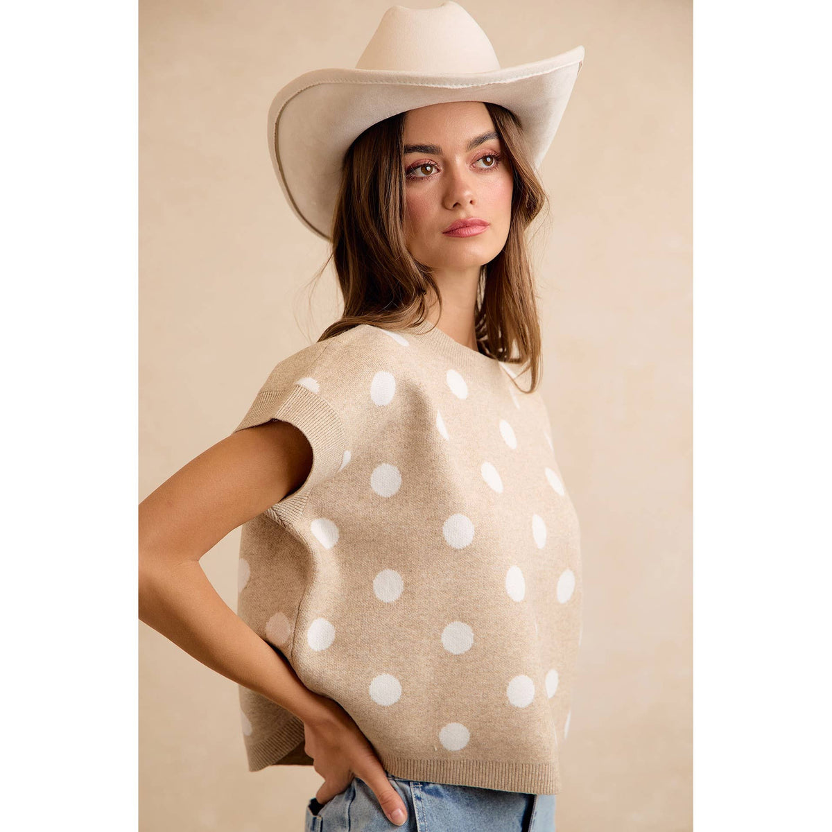POLKA DOT KNIT SLEEVELESS TOP PP178