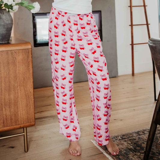 Cherry Bows All Over Women's Valentine's Boxer Pants PP122