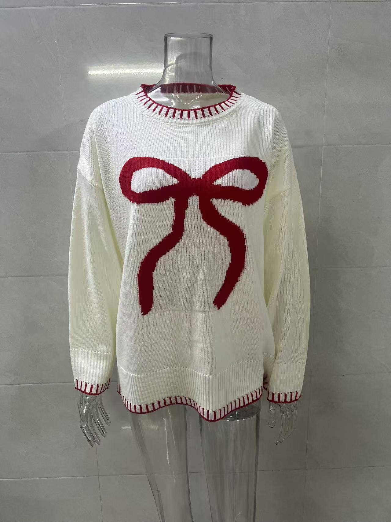 Laid-back Style Knitted Bow Jacquard Sweater PP117