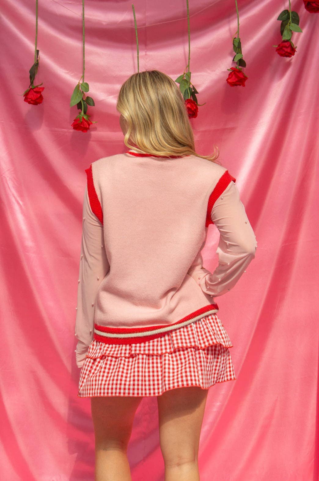 Sequin Hearts on Pink Sweater Vest PP118
