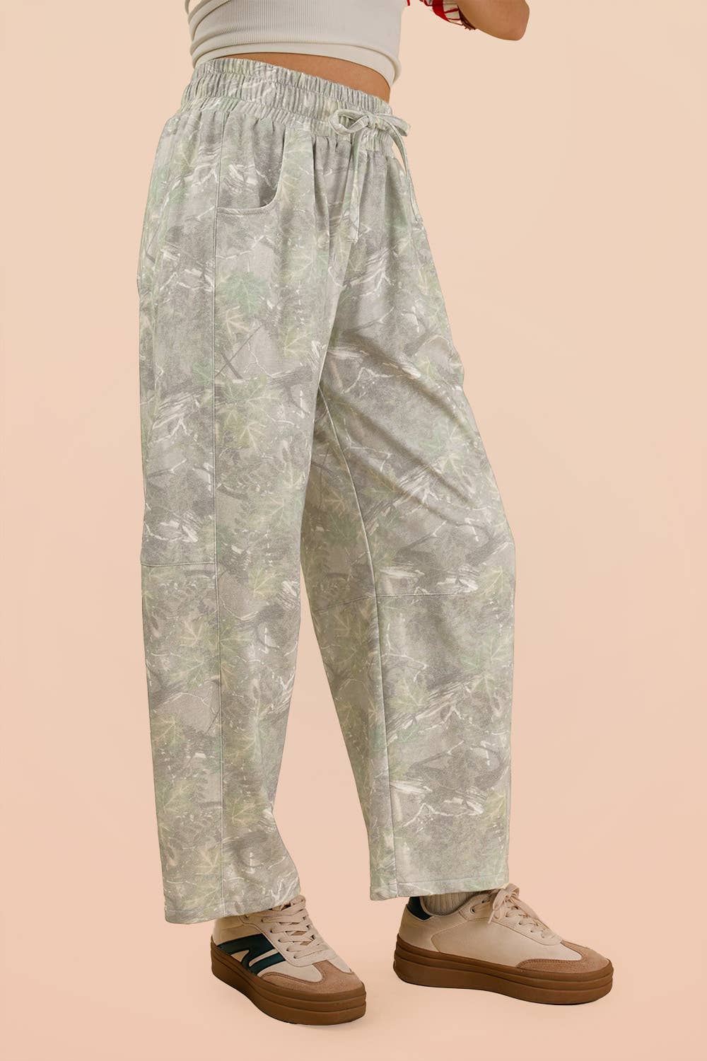Camo Print Casual Knit Barrel Pants PP127