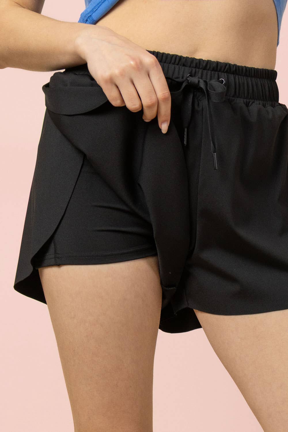 NP70872-Side Overlap Activewear Shorts W/ Shorts Lining