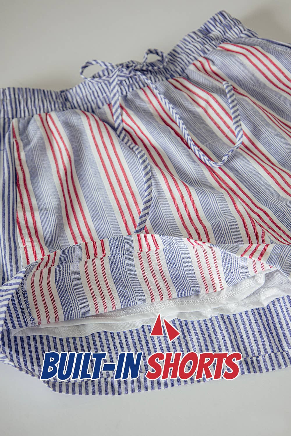 NT12497SET-Stripe Woven Shirt Top & Shorts Set