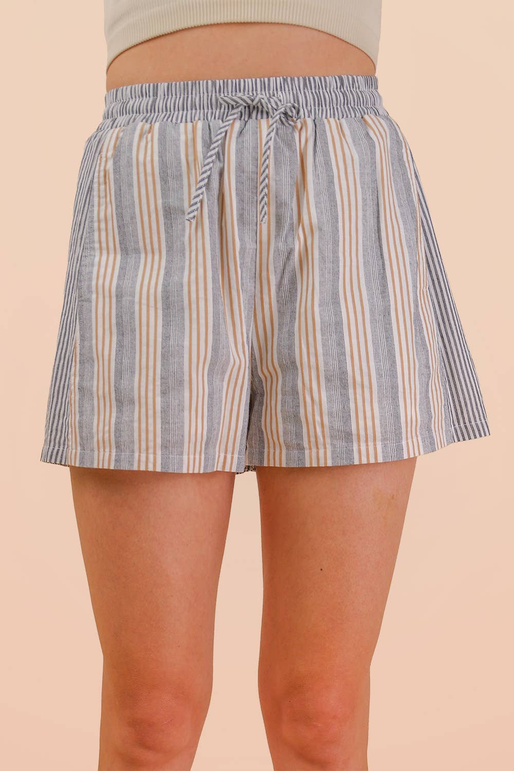 NT12497SET-Stripe Woven Shirt Top & Shorts Set