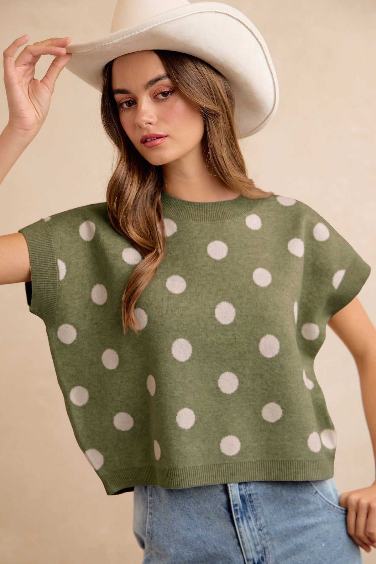 POLKA DOT KNIT SLEEVELESS TOP PP178